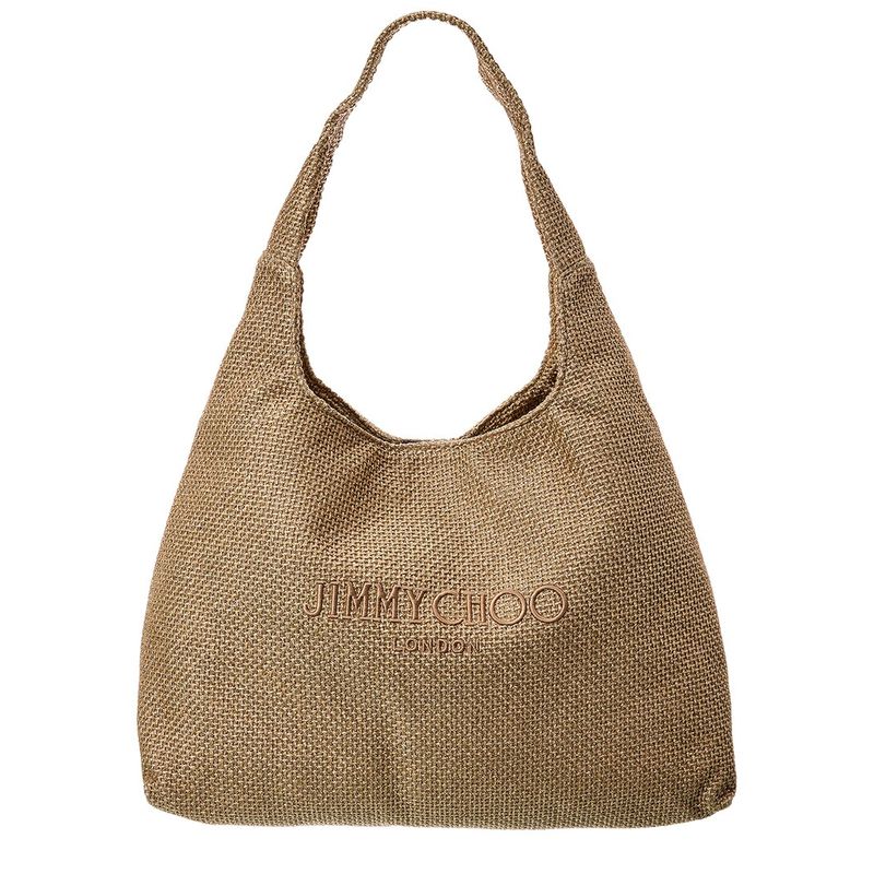 Jimmy Choo Beach Diamond Large Raffia Hobo Bag, Gold